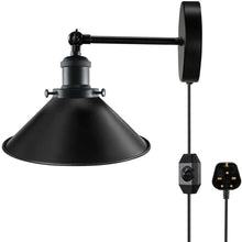 Carica l&#39;immagine nel visualizzatore di Gallery, Modern Black Plugin Wall Light Fitting Cone Metal Shade Indoor Sconce Light
